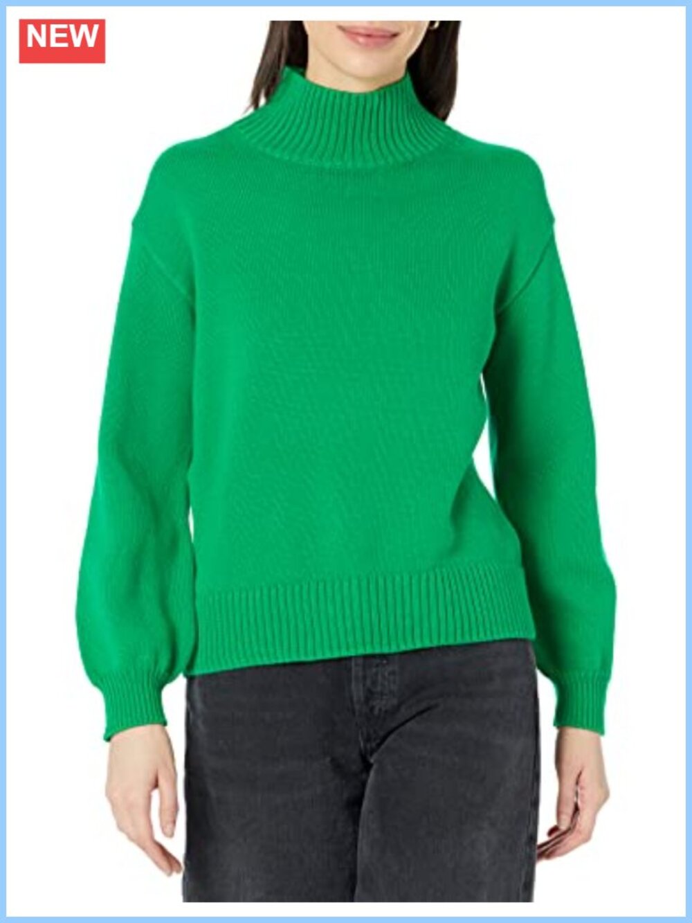 Women's Cotton Pullover Sweater Funnel Neck Blouson Sleeves Ribbed Trim